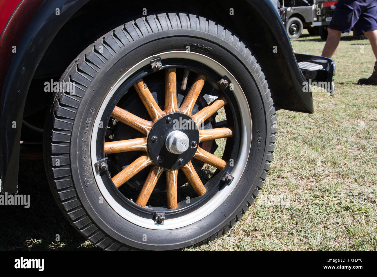 Wood Spoked Wheel on a 1927 Oldsmobile Model 30E Roadster. Stock Photo