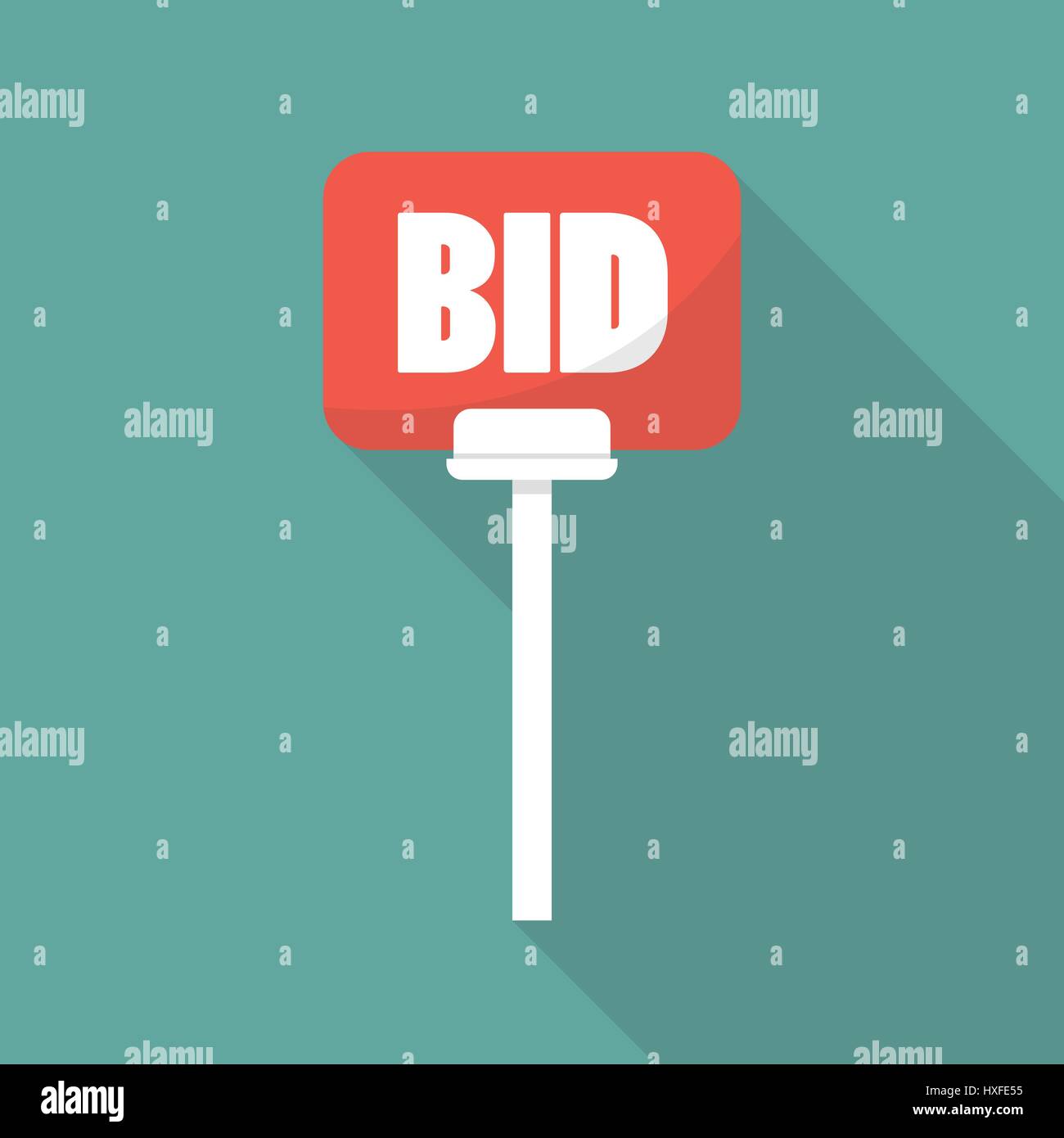 Auction paddle in flat style. Vector illustration with long shadow Stock Vector