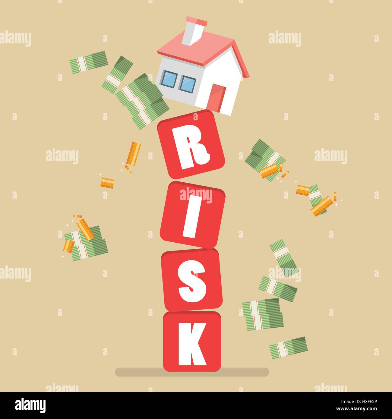 Real estate on shaky risk blocks. Investment risk concept Stock Vector