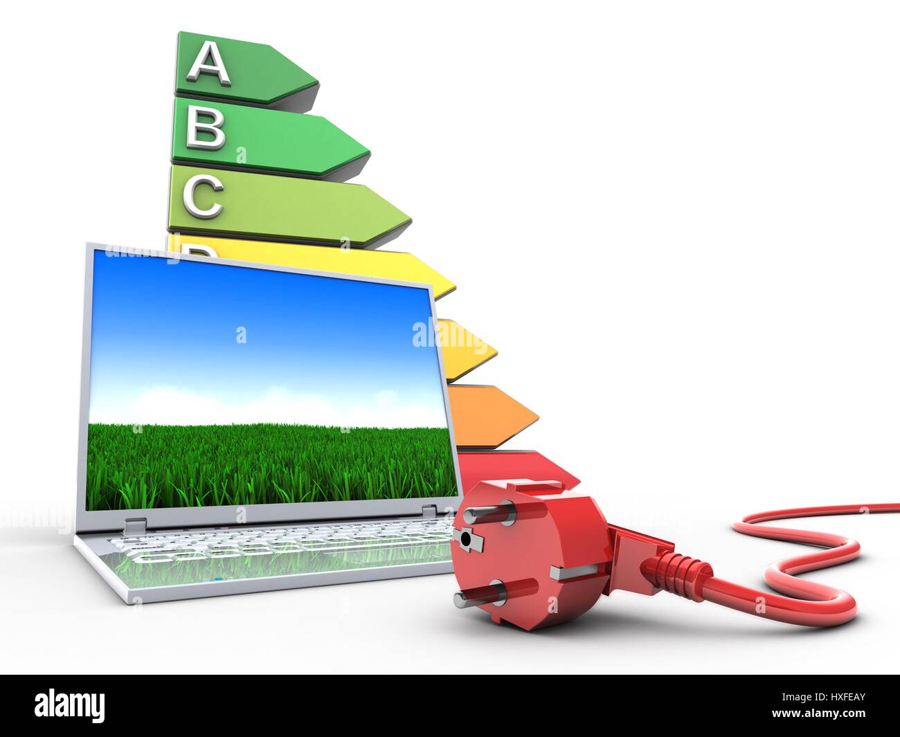 3d illustration of laptop computer over white background with efficient ...
