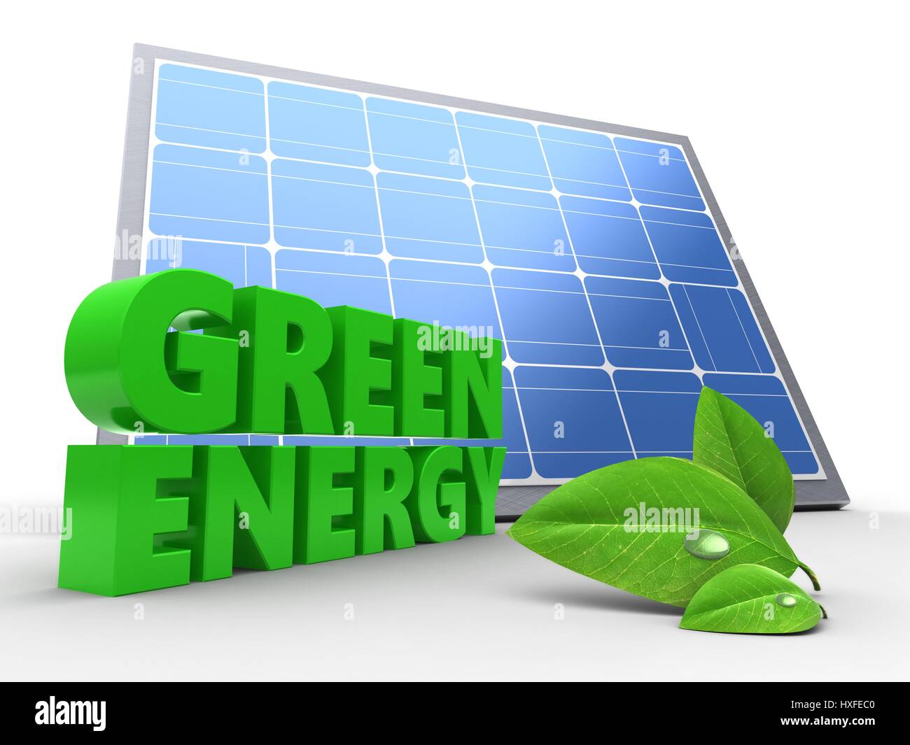3d illustration of green sign over white background with solar panel ...