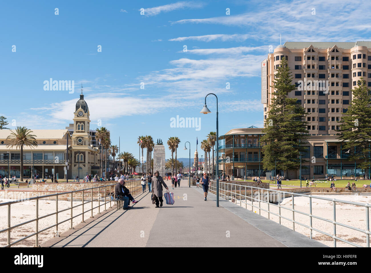Tourists and locals at the beautiful Adelaide beachside suburb of Glenelg, South Australia Stock Photo