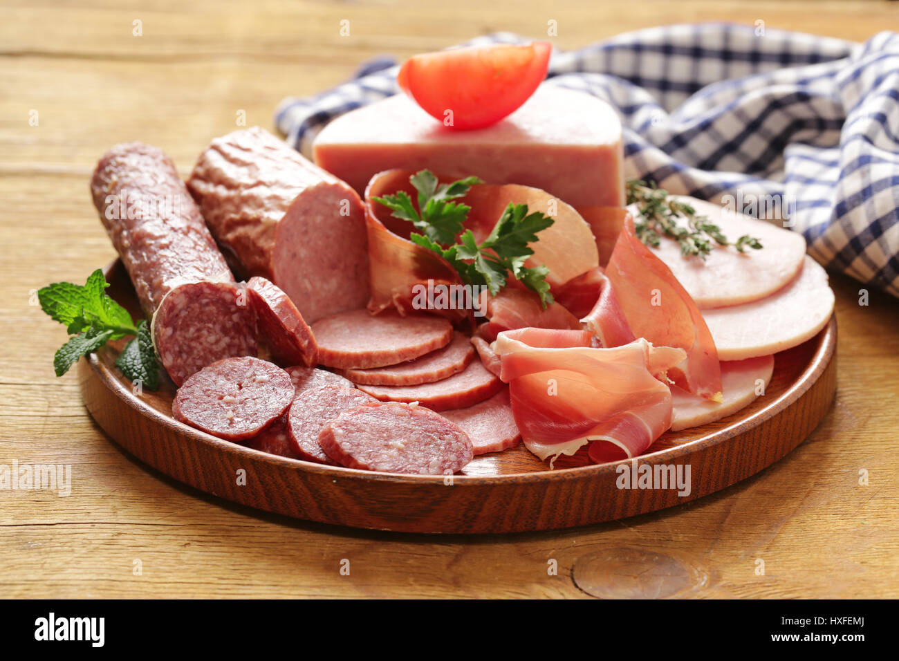 Assortment of meat delicacies (salami, parma, ham Stock Photo Alamy