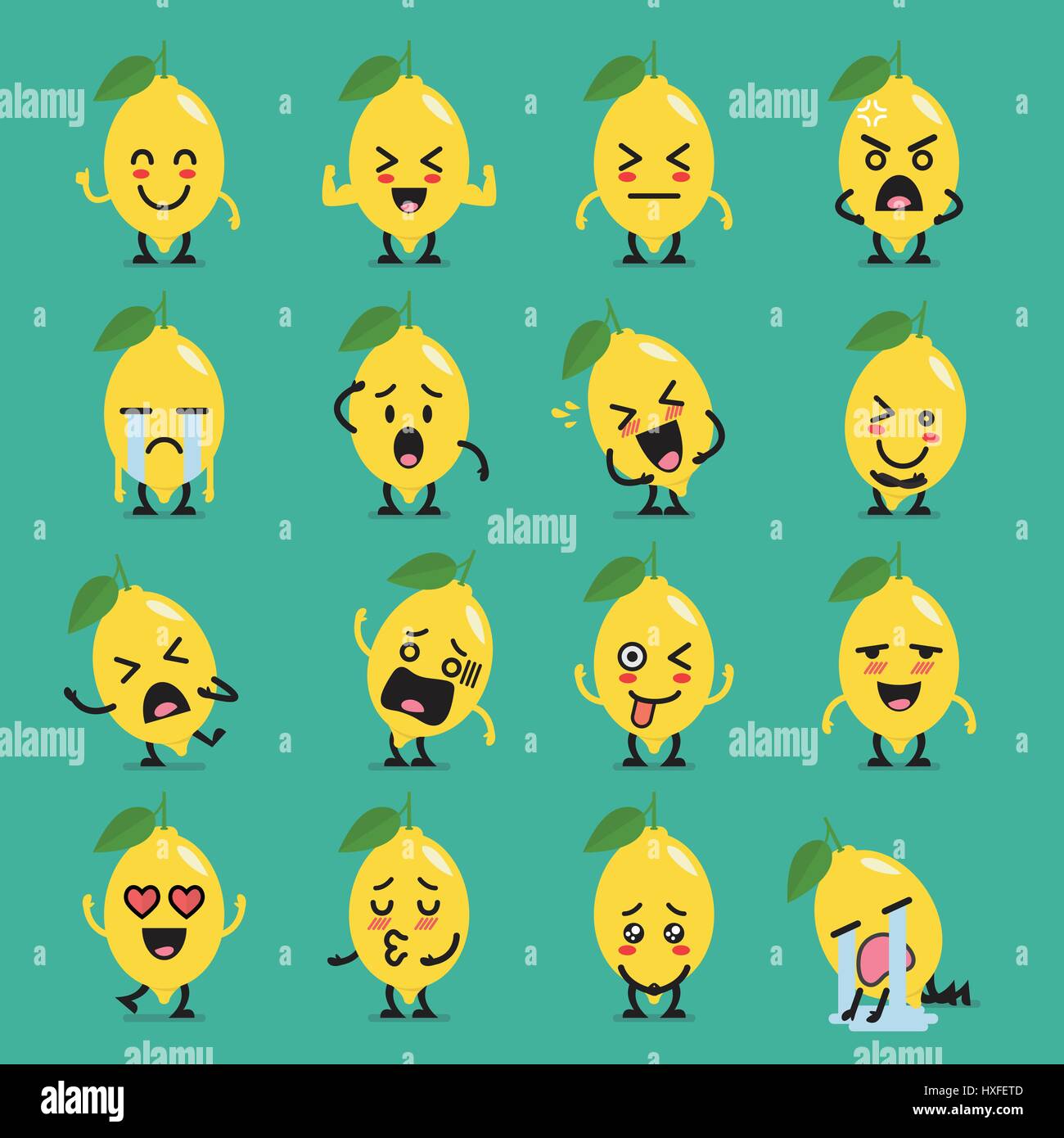 Lemon character emoji set. Funny cartoon emoticons Stock Vector Image