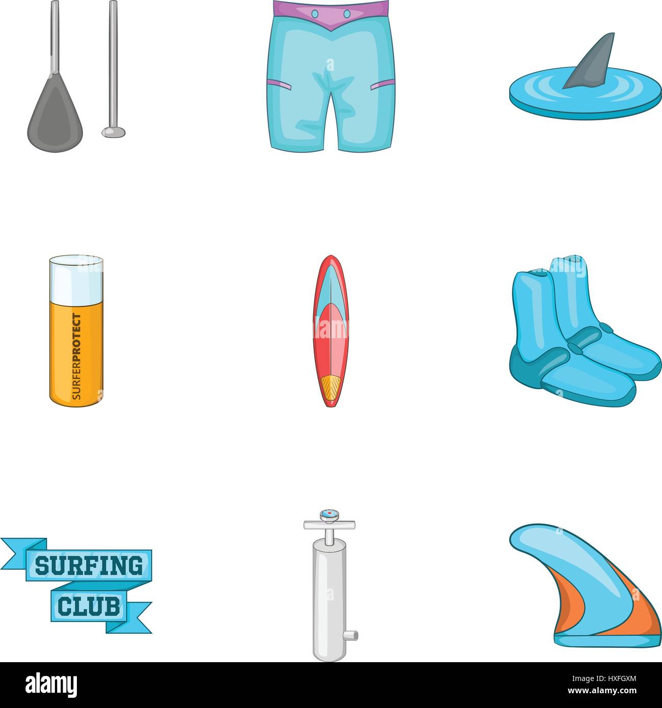Swimming on surfboard icons set, cartoon style Stock Vector Image & Art ...