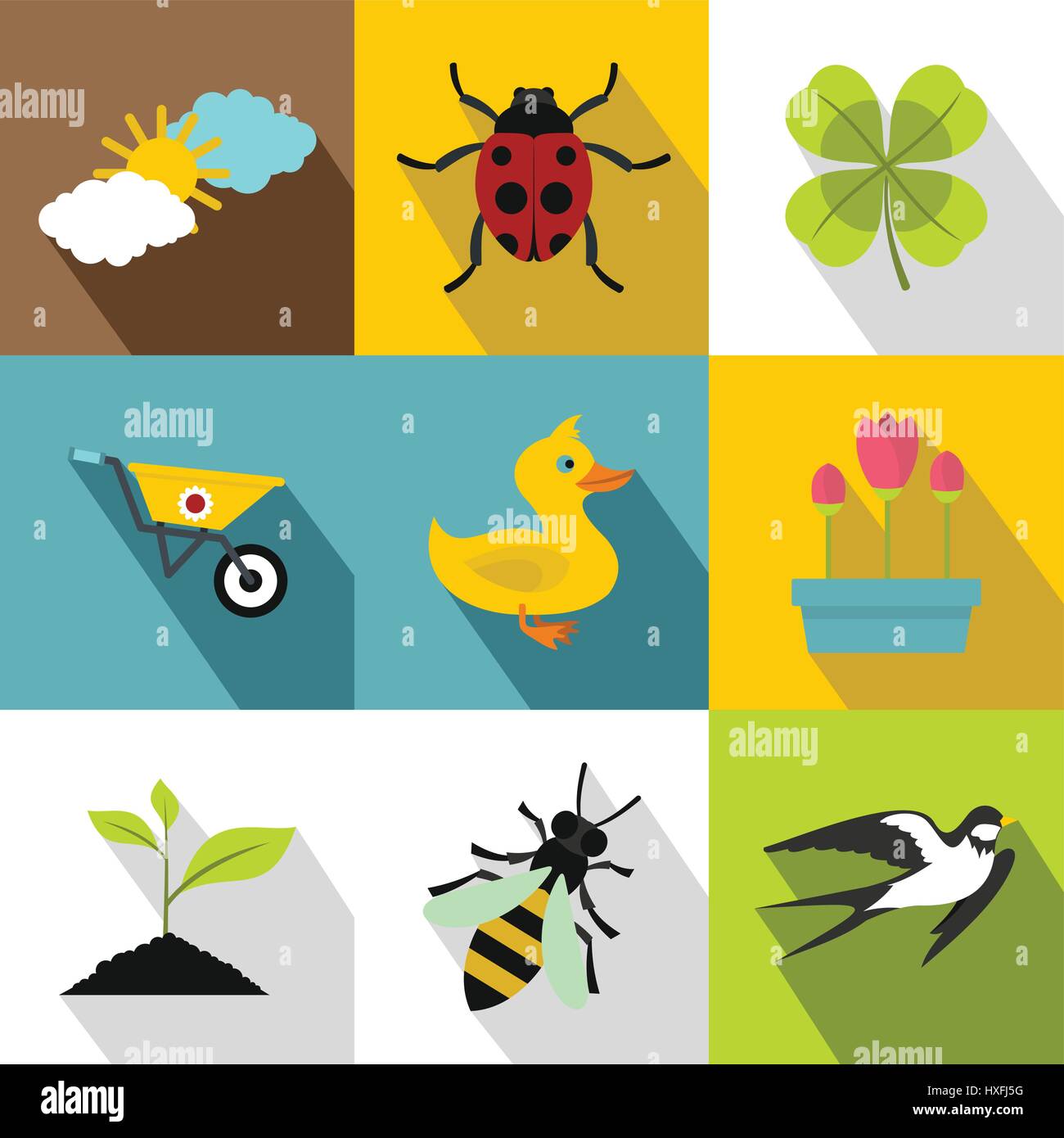 Tending garden icons set, flat style Stock Vector