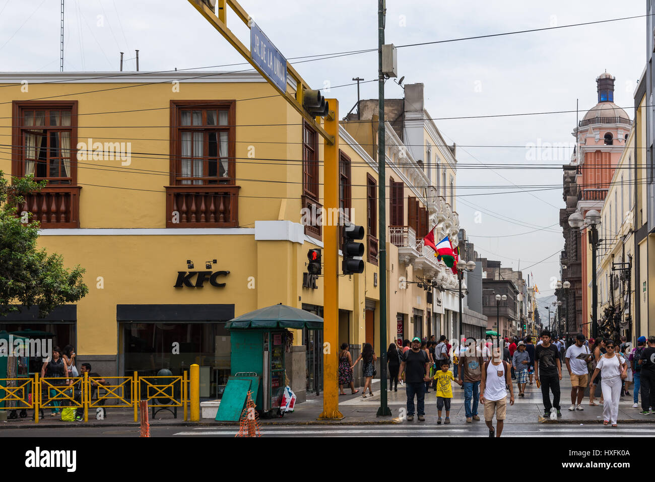 Pedestrians on the street of Historic Centre. Lima, Peru. Stock Photo