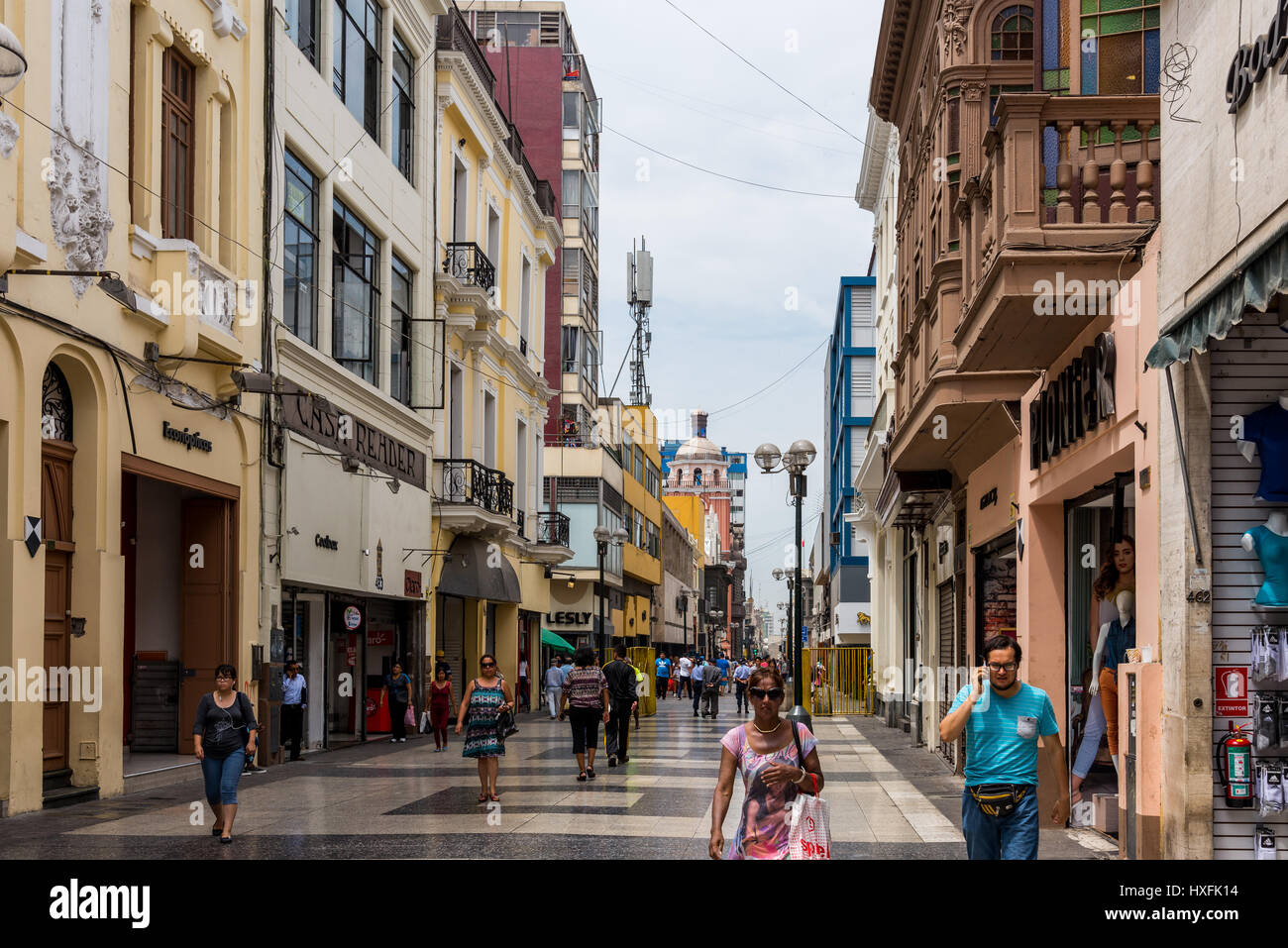 Pedestrians on the street of Historic Centre. Lima, Peru. Stock Photo