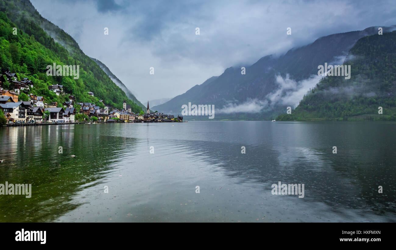 Halstatt Spring Clouds and rain under mountain lake in Hallstatt in spring Stock Photo ...
