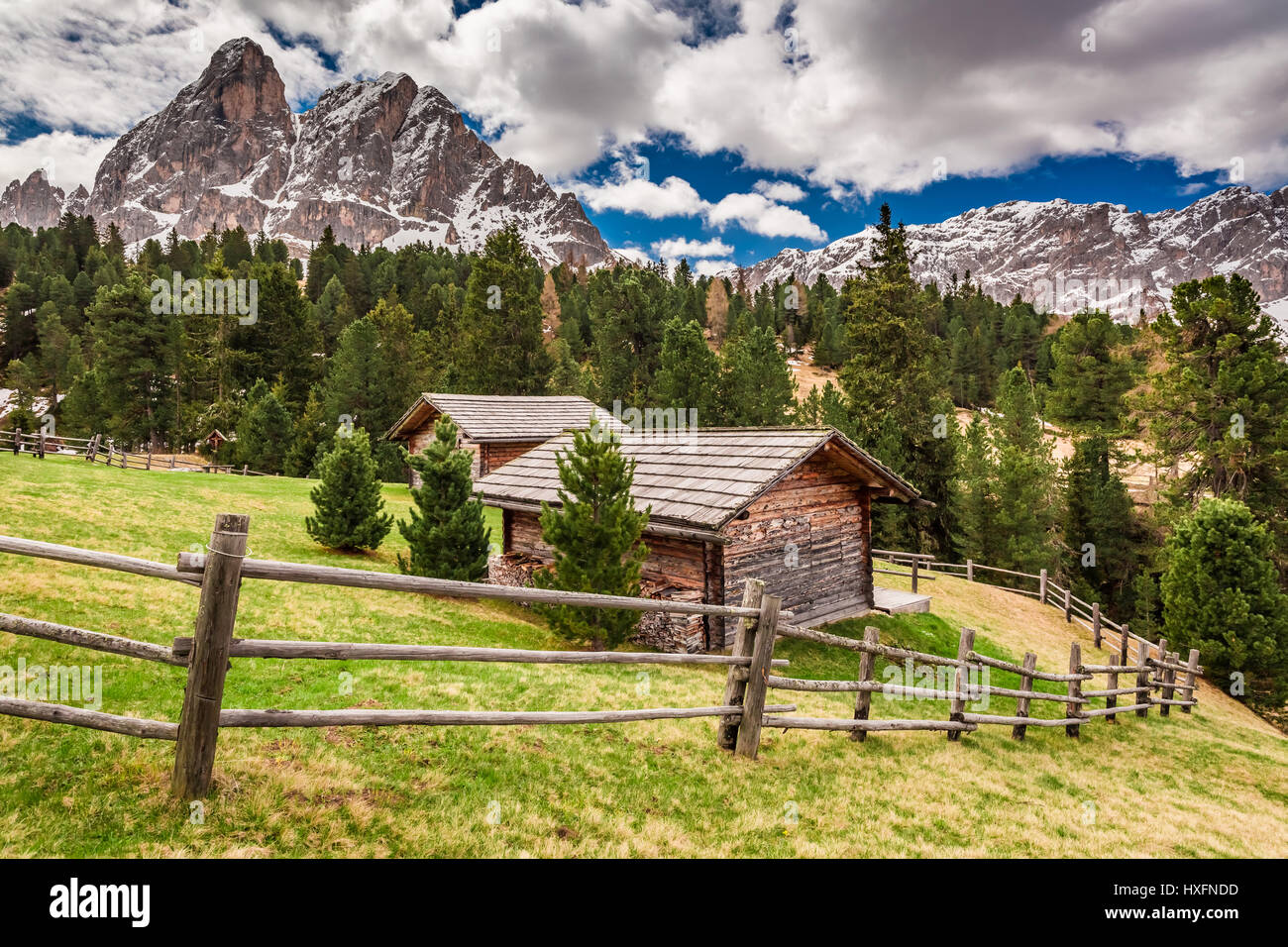 Breathtaking view of cottage in Dolomites, Italy Stock Photo - Alamy