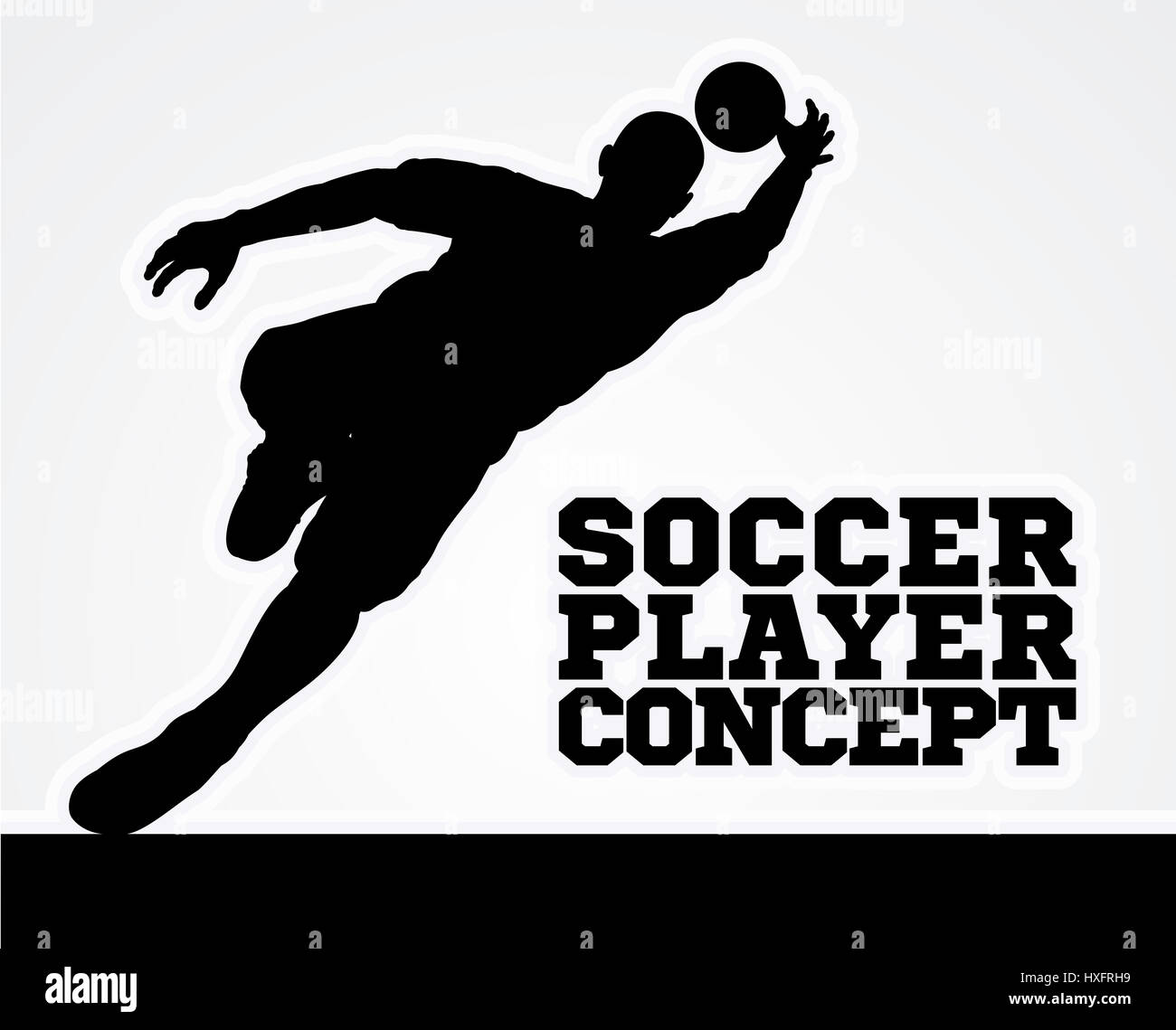 A stylised illustration of a soccer football keeper in silhouette saving a goal Stock Photo