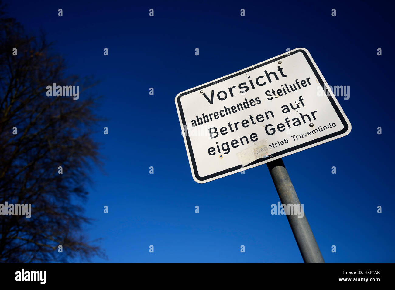 Breaking off Steilufer, danger sign, Abbrechendes Steilufer, Gefahrenschild Stock Photo