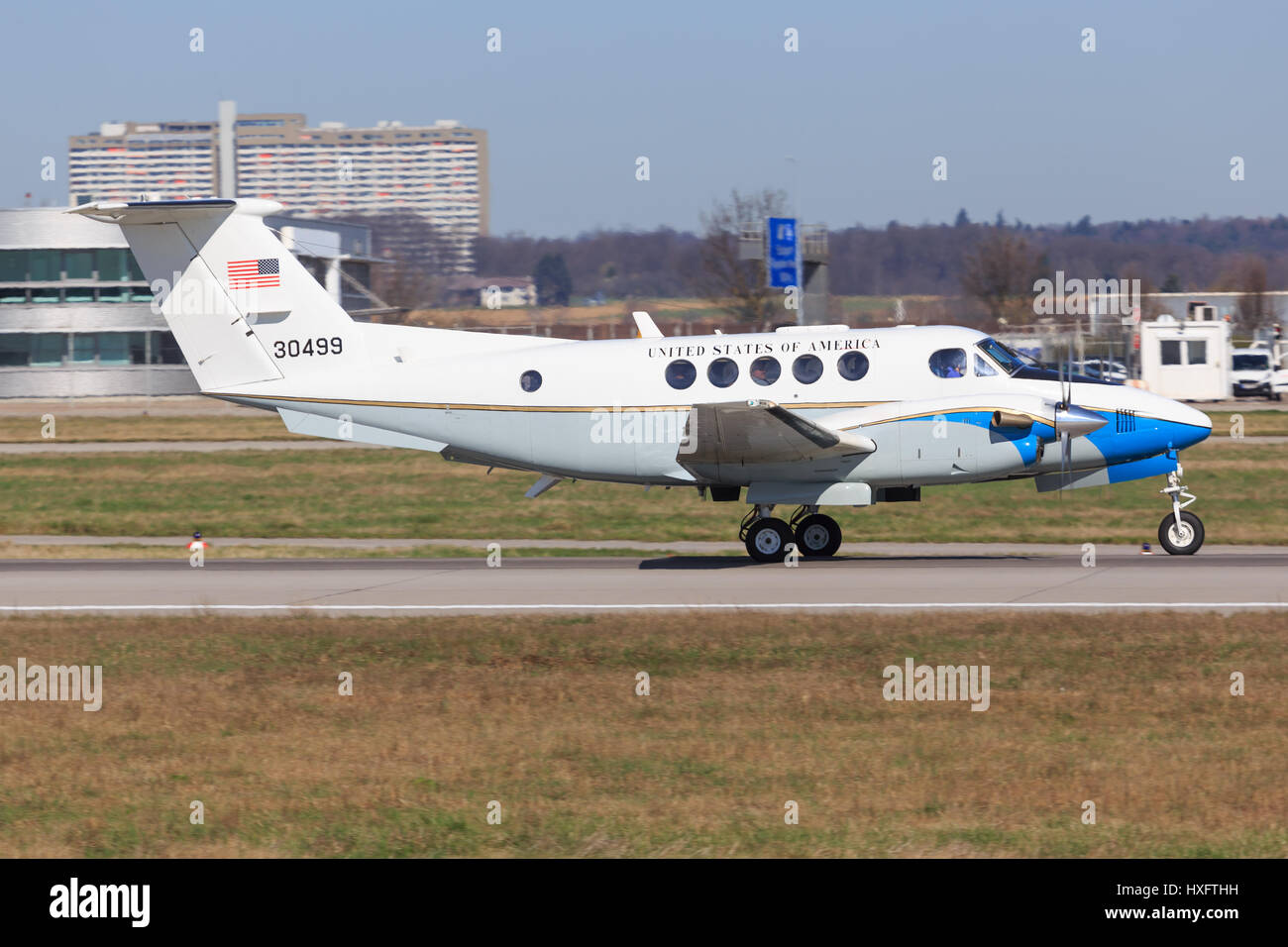 Stuttgart/Germany March 13, 2017: PC 12 from USA Airforce at Stuttgart Airport. Stock Photo