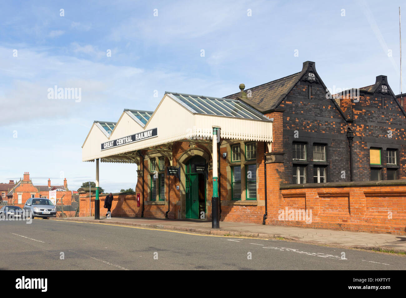 External frontage of Loughbrough railway station on Great Central Road, the HQ and principal station on the Great Central Railway preserved steam line Stock Photo