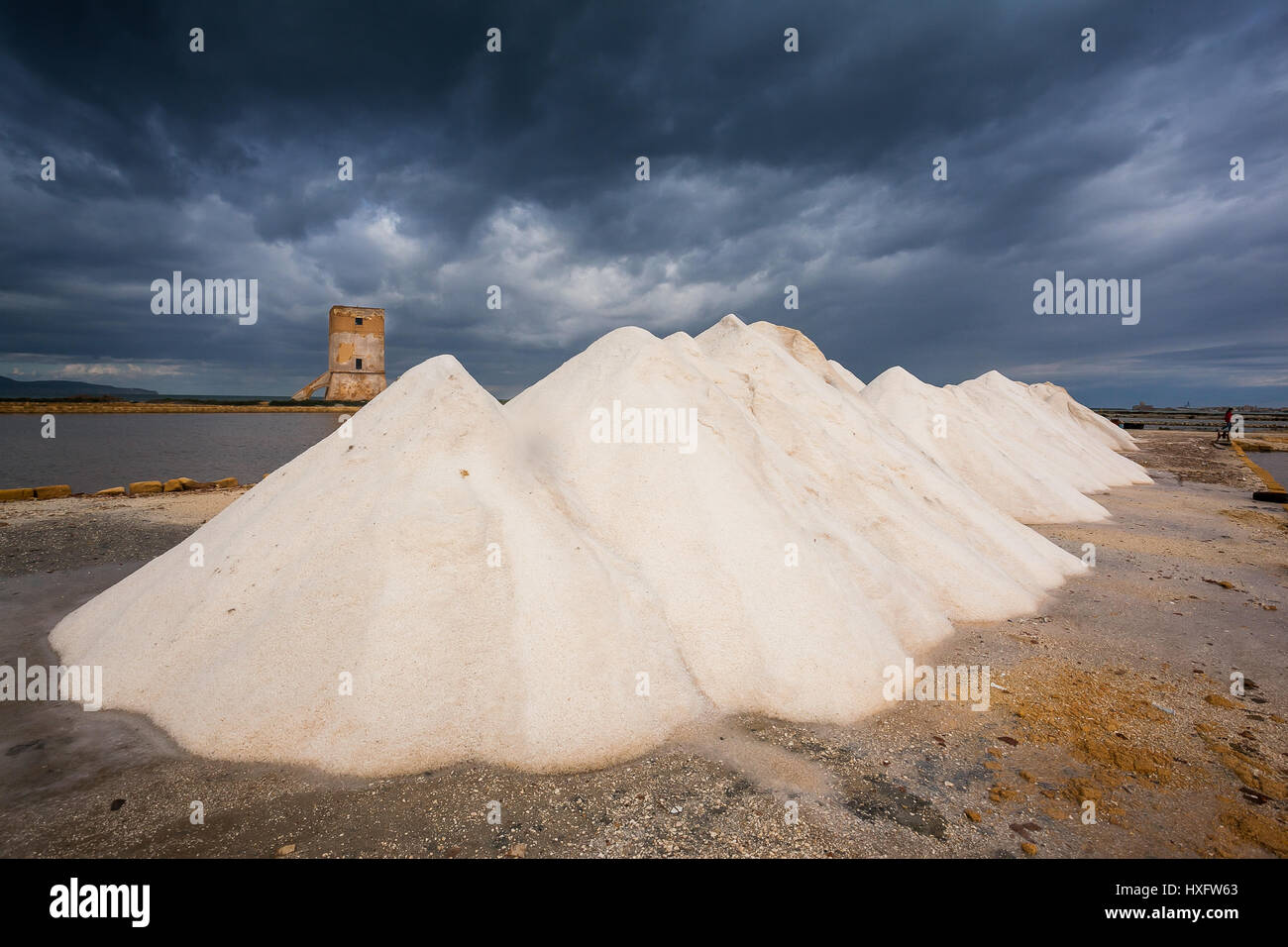 Marsala, Sicily, Italy (province of Trapani) - old windmill and saltwork Stock Photo