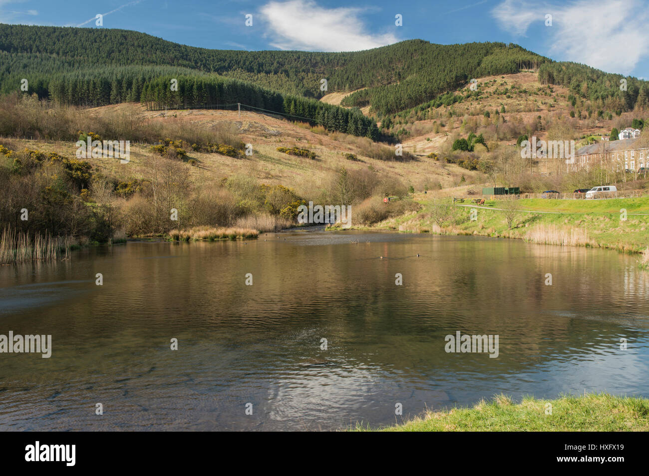 The head of the Garw Valley, where land reclamation has improved the site of the old colliery at Blaengarw, south Wales. Stock Photo