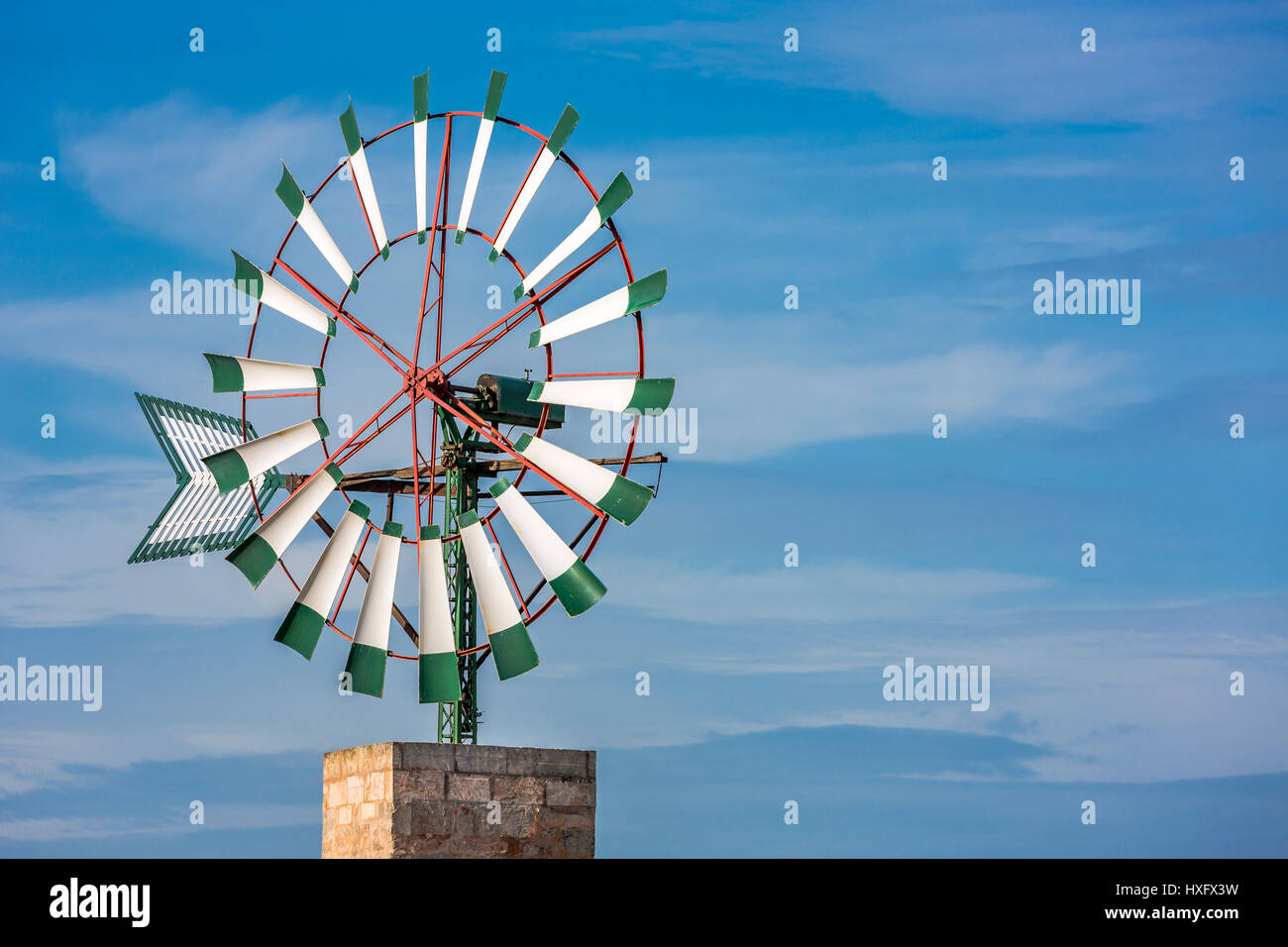 windmill for water pumping, Mallorca,  type: Molino de ferro Stock Photo