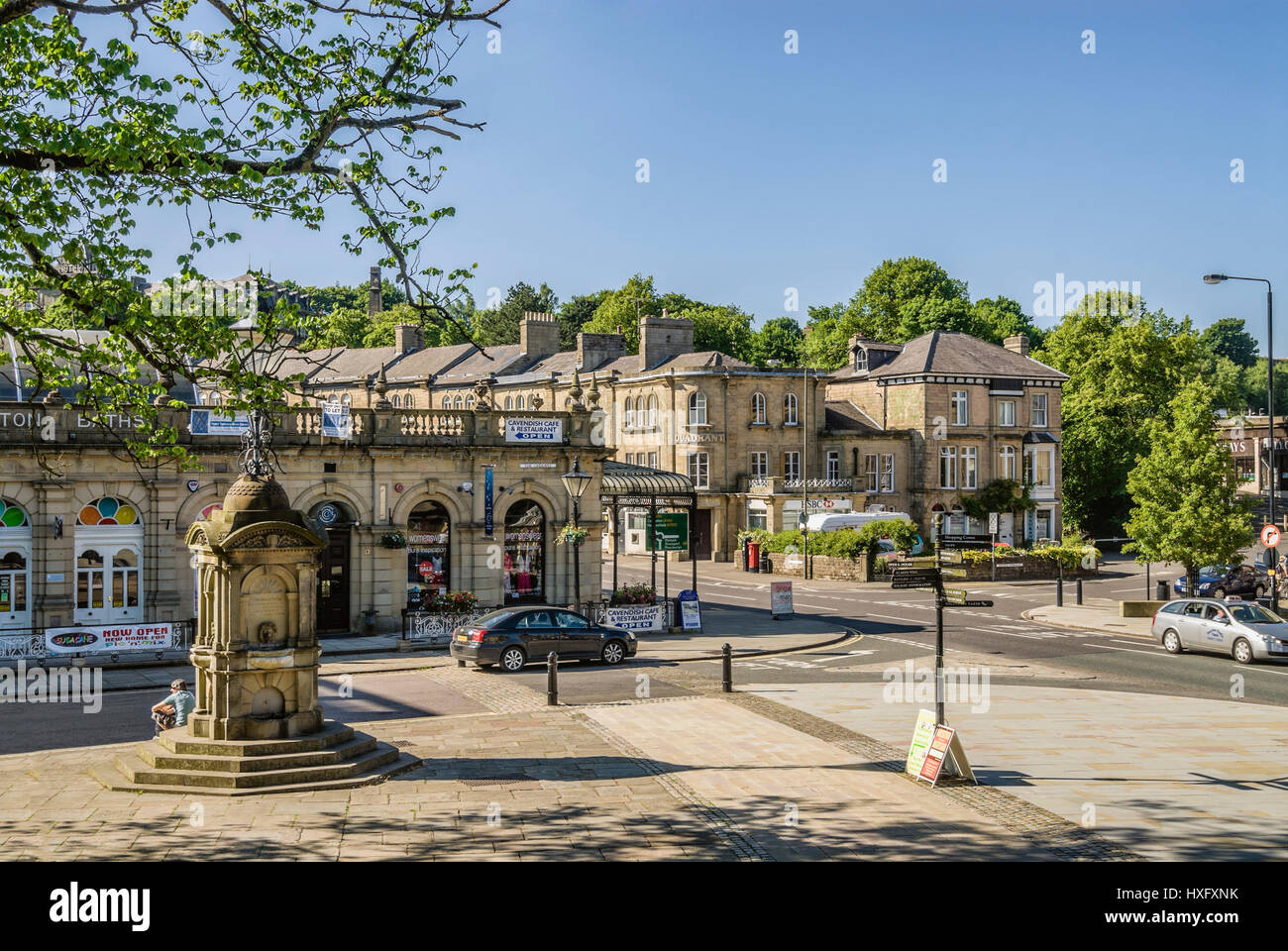 Buxton, a spa town in Derbyshire; England. Buxton is also described as the gateway to the Peak District National Park. Stock Photo