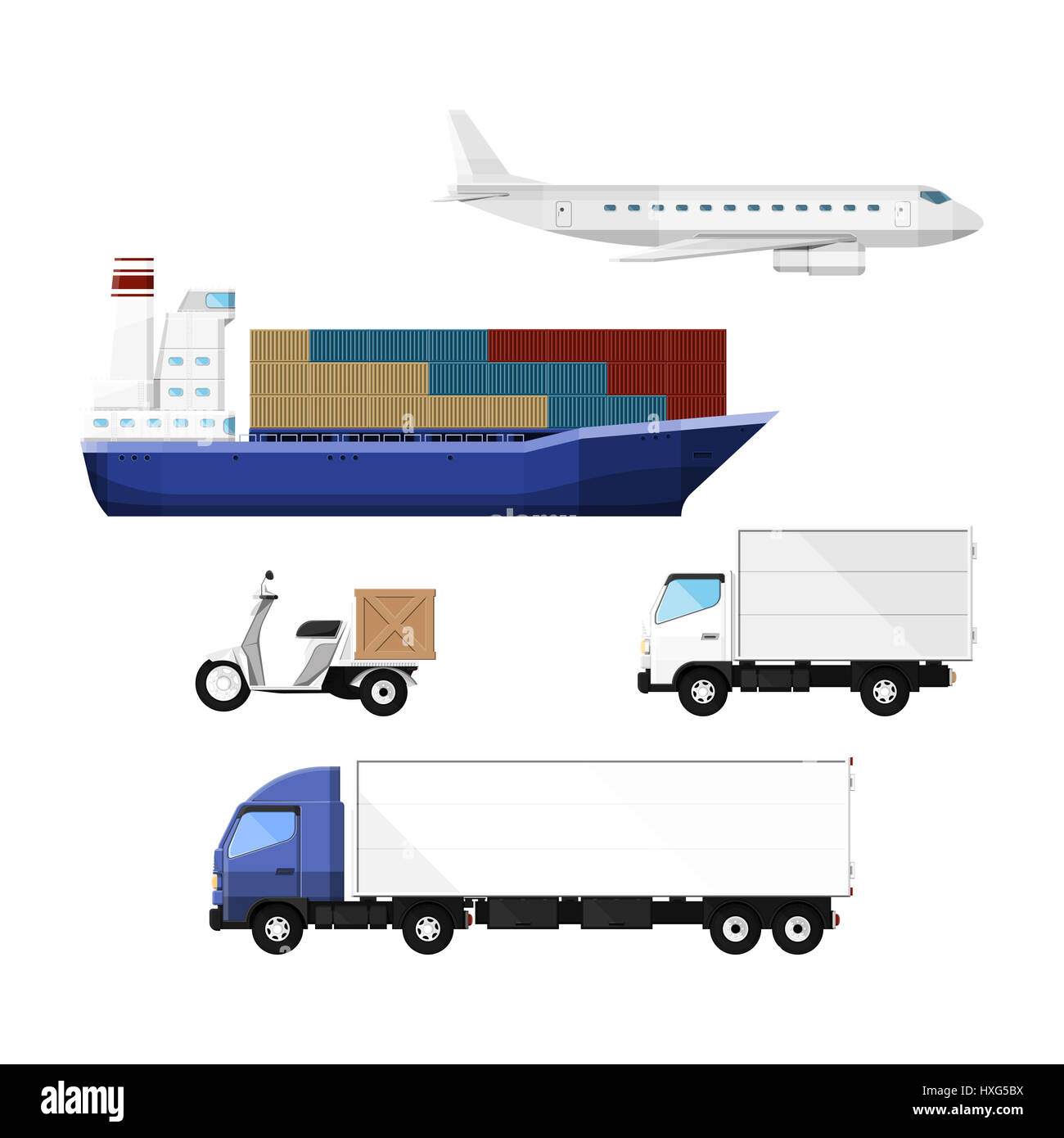 Set of transport to deliver cargo isolated over white. Transportation service. Stock Photo