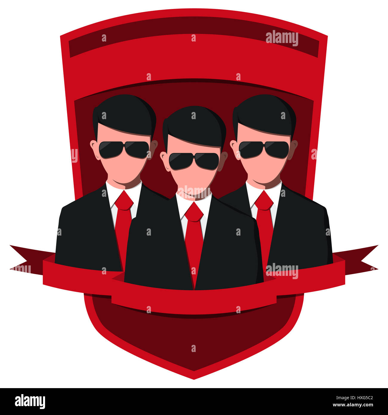 Emblem of security agency. Team of bodyguards on background of shield. Stock Photo
