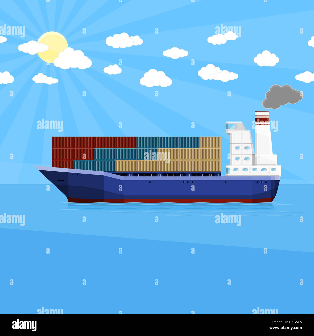 Cargo ship with intermodal containers. Maritime transport delivery. Stock Photo