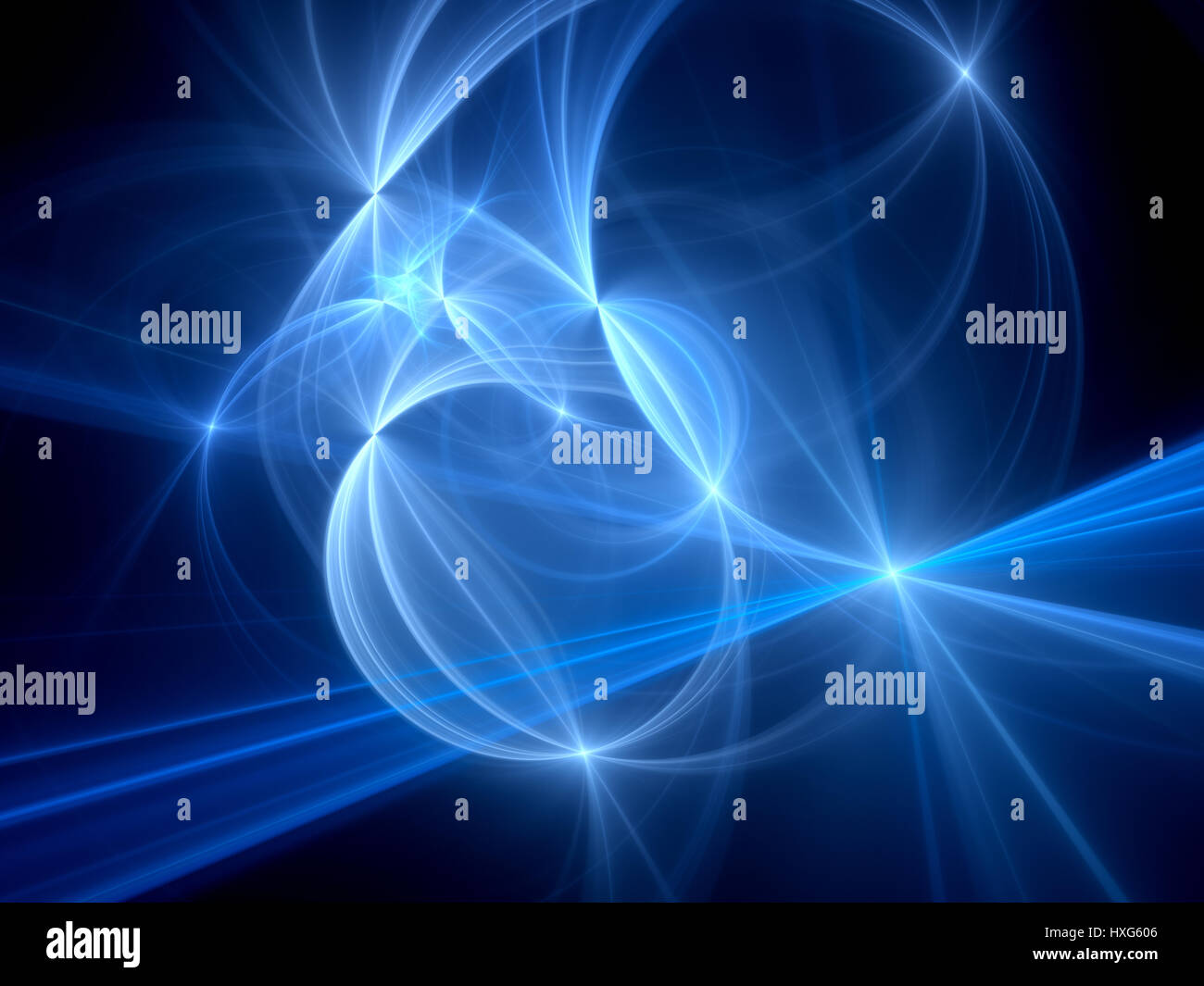 Blue glowing intersections in space, computer generated abstract ...