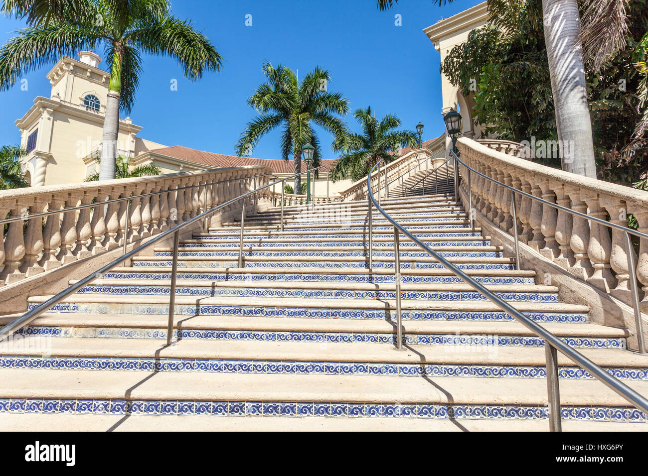 HALLANDALE BEACH, USA - MAR 11, 2017: Stairway at the Gulfstream Park and Casino in Hallandale Beach, Florida, United States Stock Photo