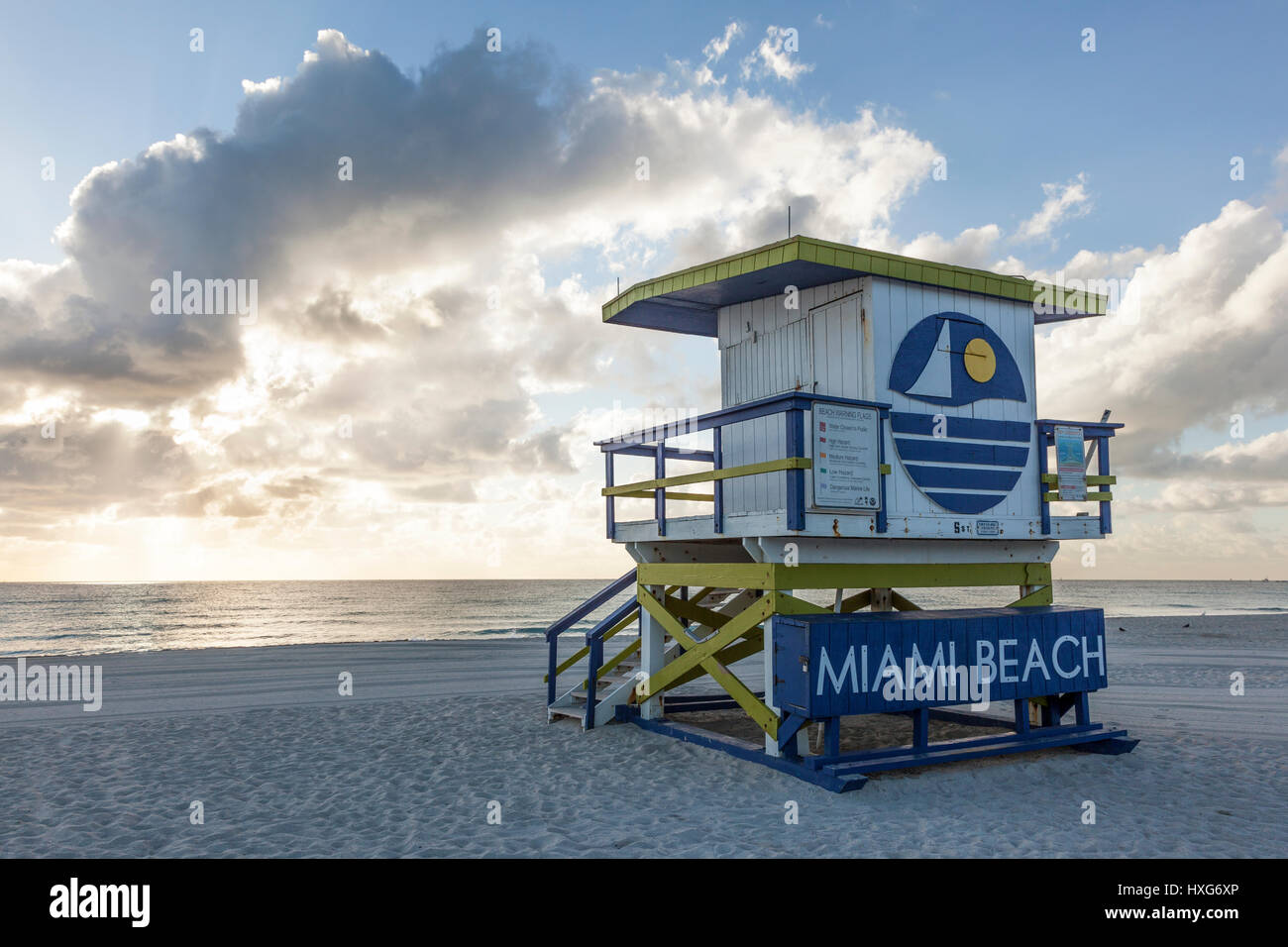 MIAMI, USA - MAR 10, 2017: Art Deco life guard tower at the Miami South Beach. Florida, United States Stock Photo