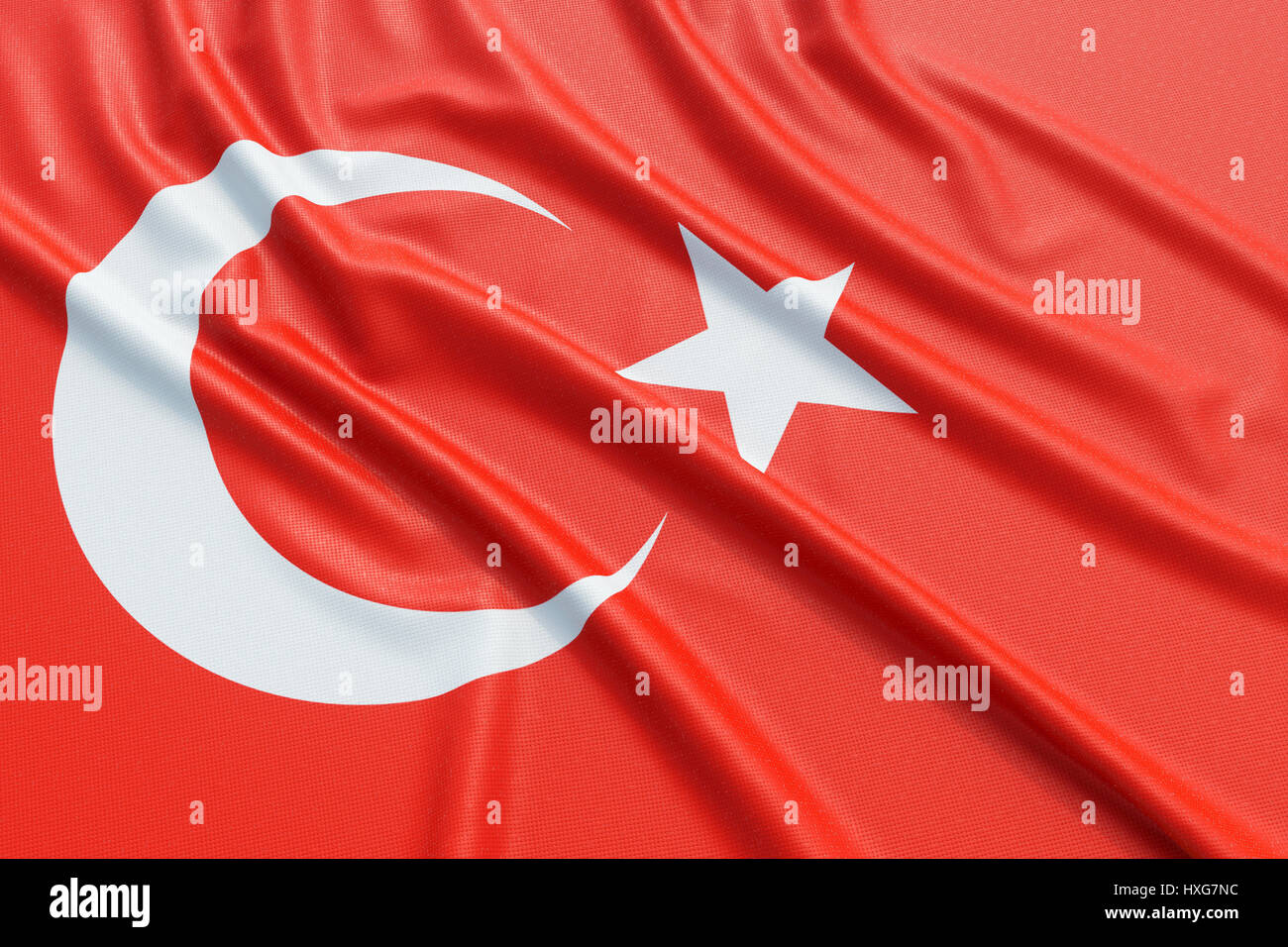 Turkey flag. Wavy fabric high detailed texture. 3d illustration rendering Stock Photo