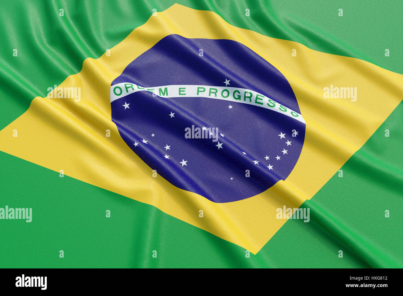 Brasil flag. Wavy fabric high detailed texture. 3d illustration rendering Stock Photo