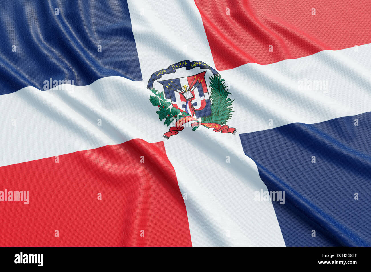 The Dominican Republic flag. Wavy fabric high detailed texture. 3d illustration rendering Stock Photo