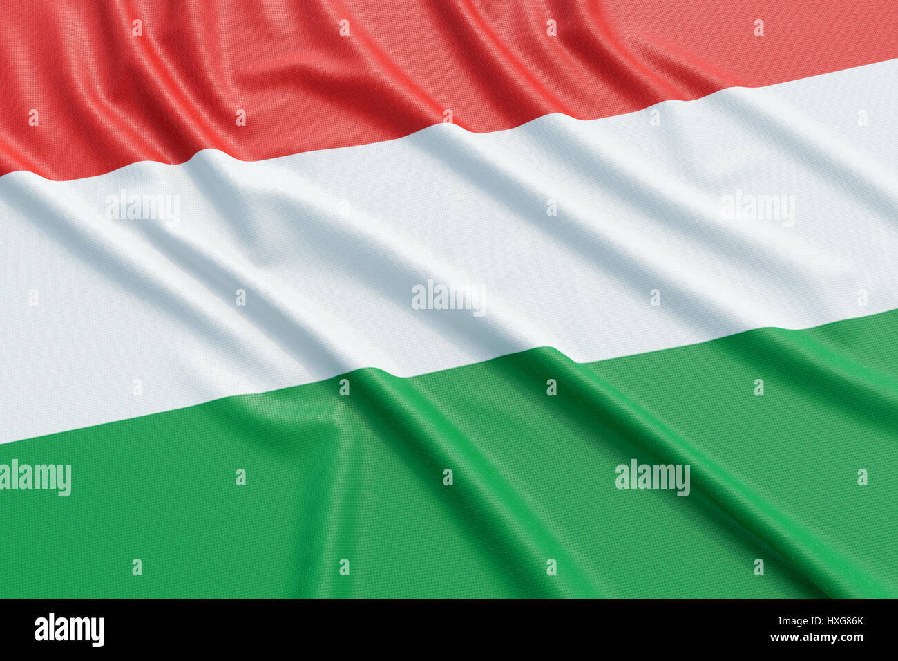 Hungary flag. Wavy fabric high detailed texture. 3d illustration rendering Stock Photo