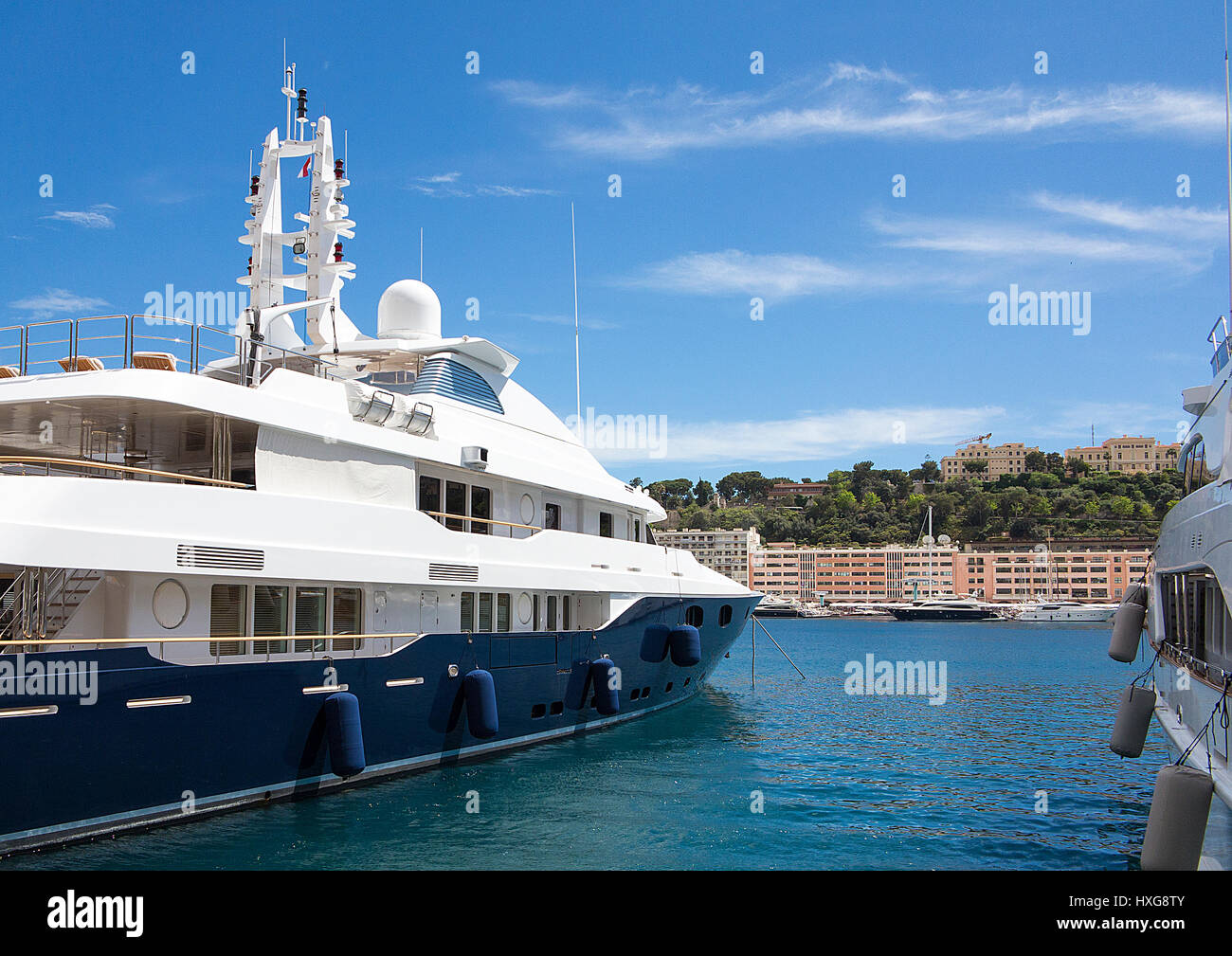 Yachts moored in Port Hercule, Monaco at the Historic Grand Prix in 2016 Stock Photo