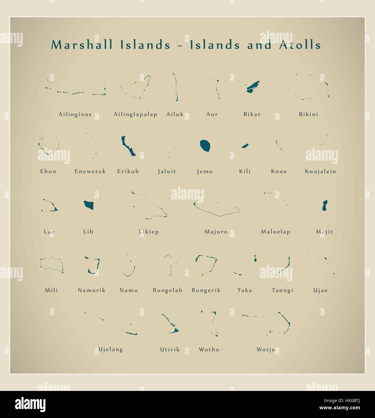Modern Map - Marshall Islands with Atolls and Islands MH Stock Vector