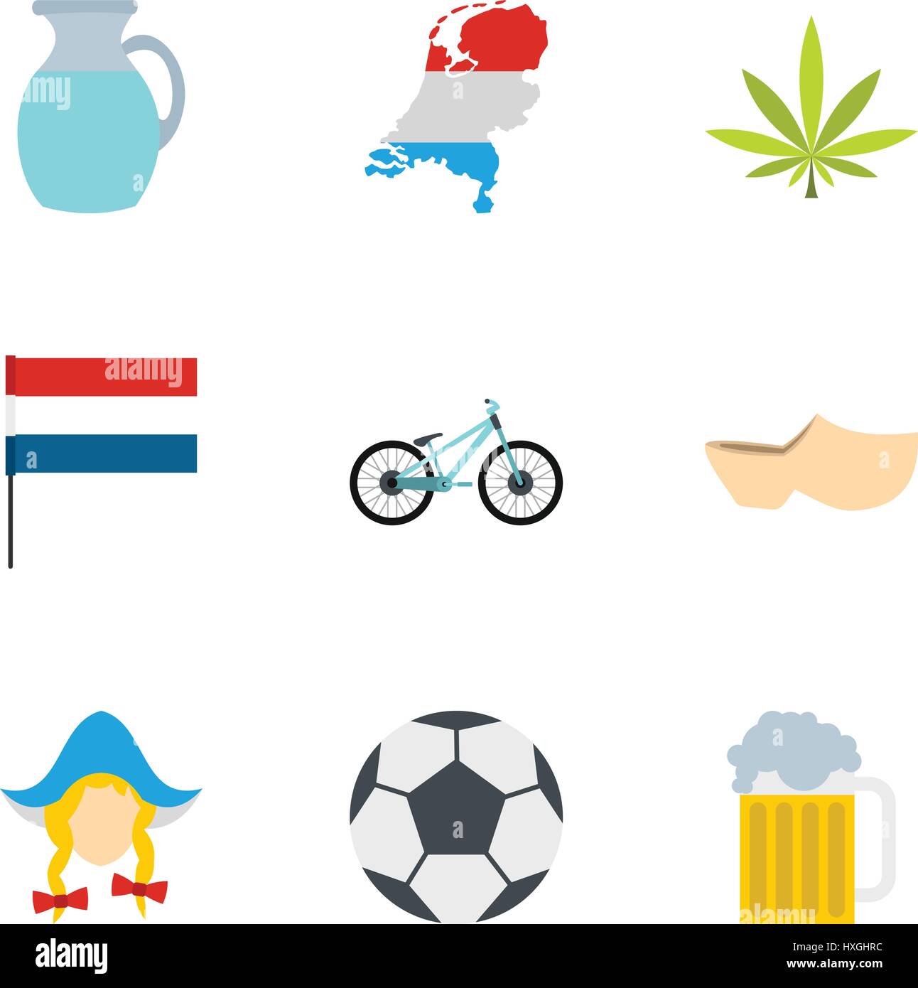 Holland icons set, flat style Stock Vector