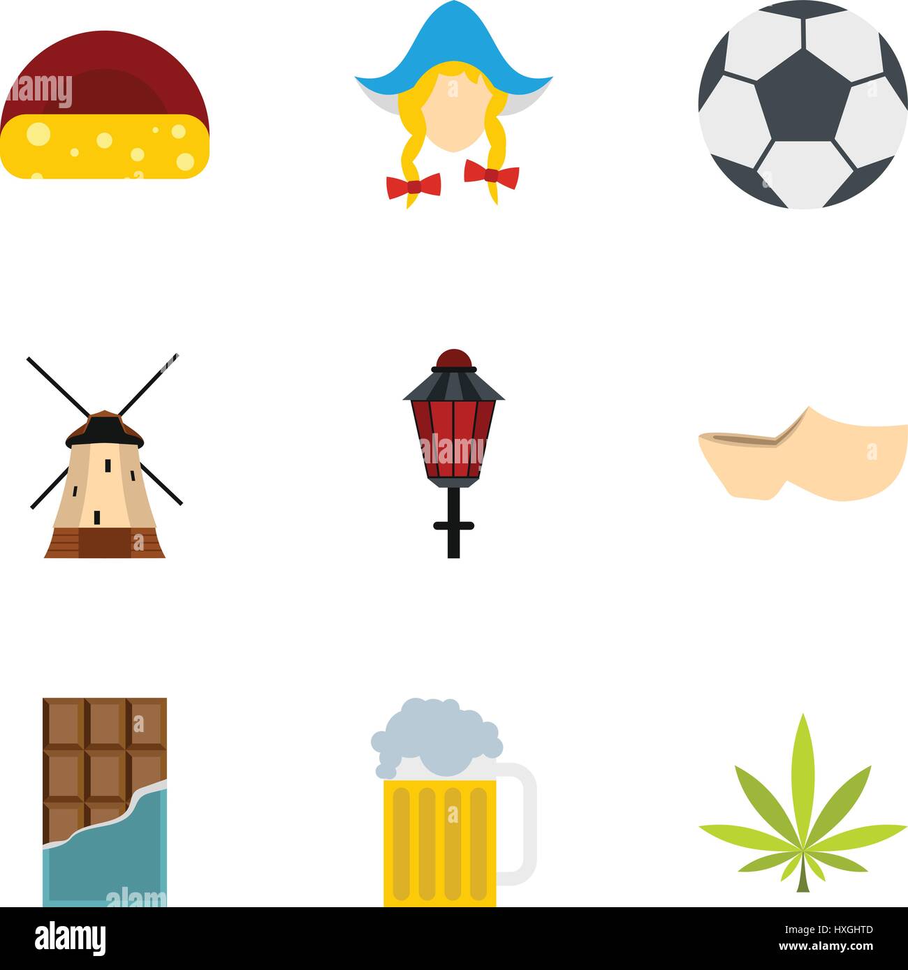 Holiday in Holland icons set, flat style Stock Vector