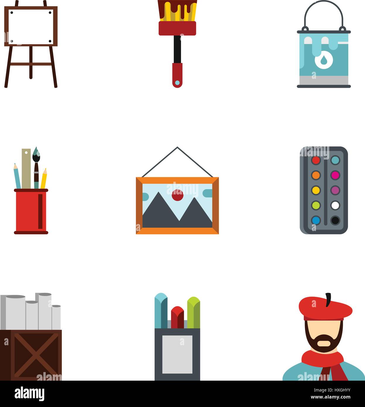 Paint drawing icons set, flat style Stock Vector Image & Art - Alamy