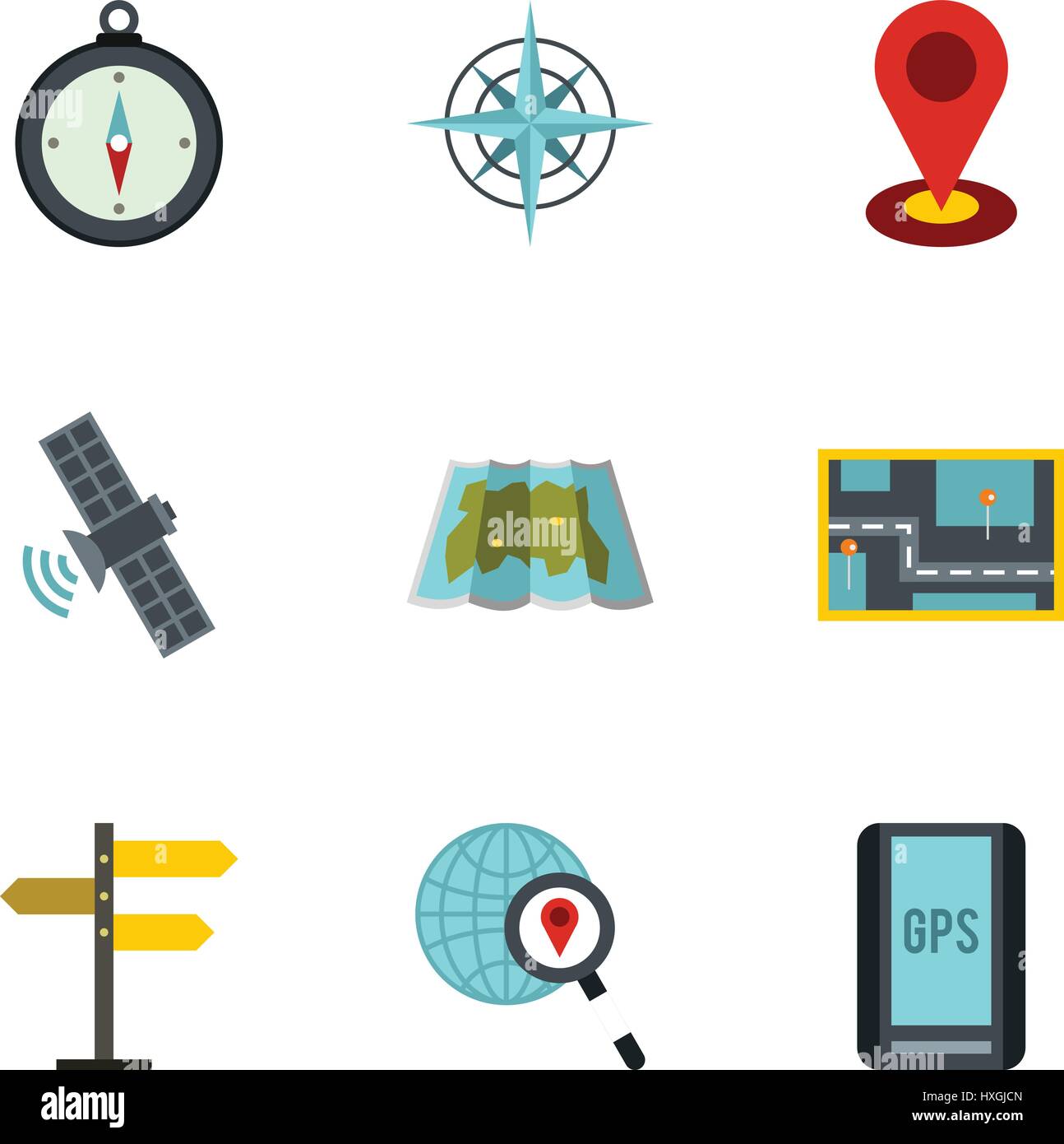 GPS icons set, flat style Stock Vector Image & Art - Alamy