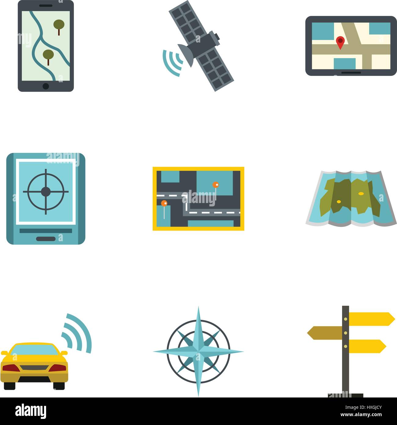 GPS map icons set, flat style Stock Vector Image & Art - Alamy