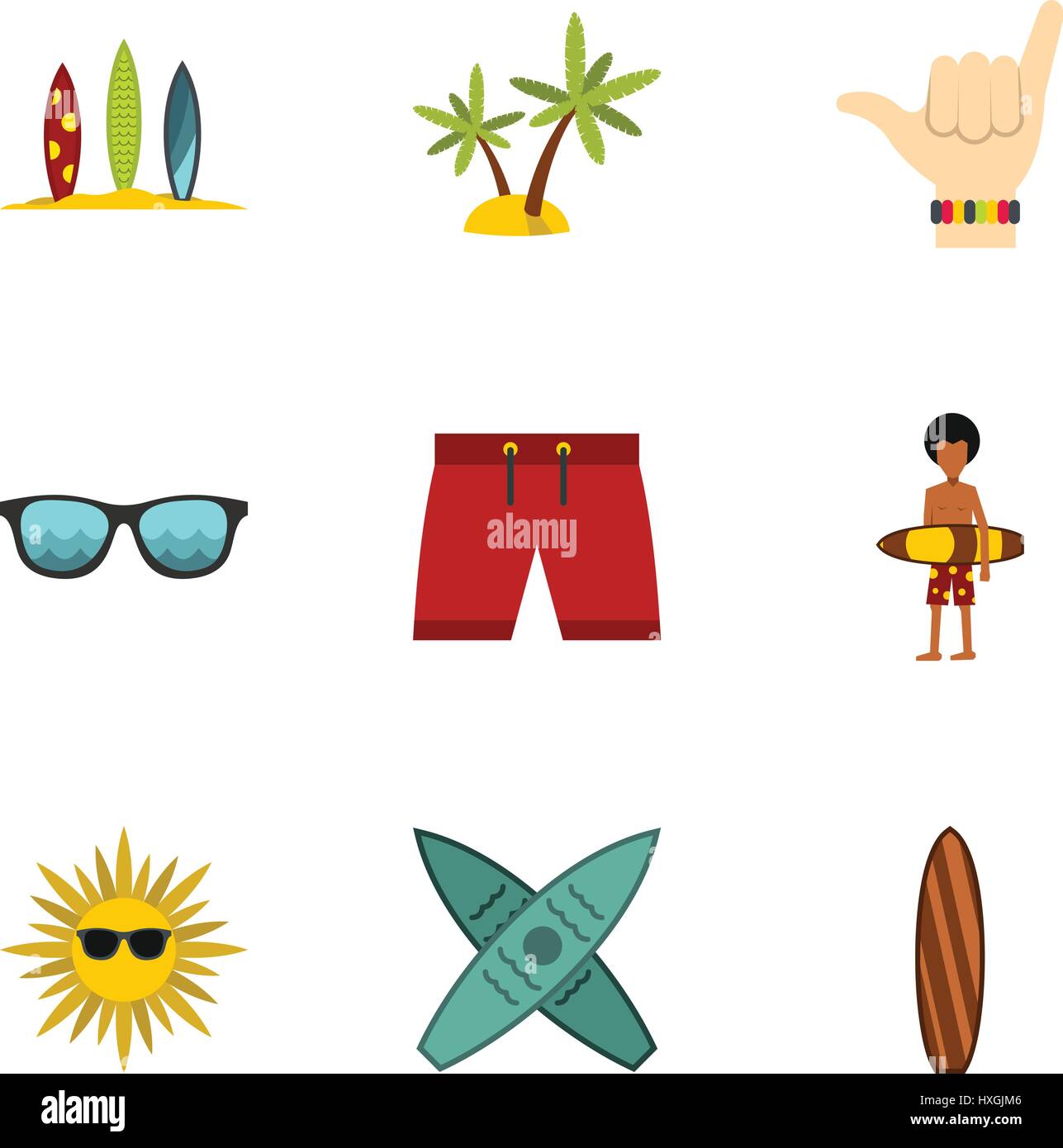 Surfing icons set, flat style Stock Vector Image & Art - Alamy