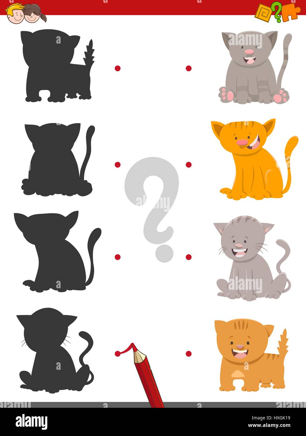 Cartoon Illustration of Find the Shadow Educational Activity Game for ...