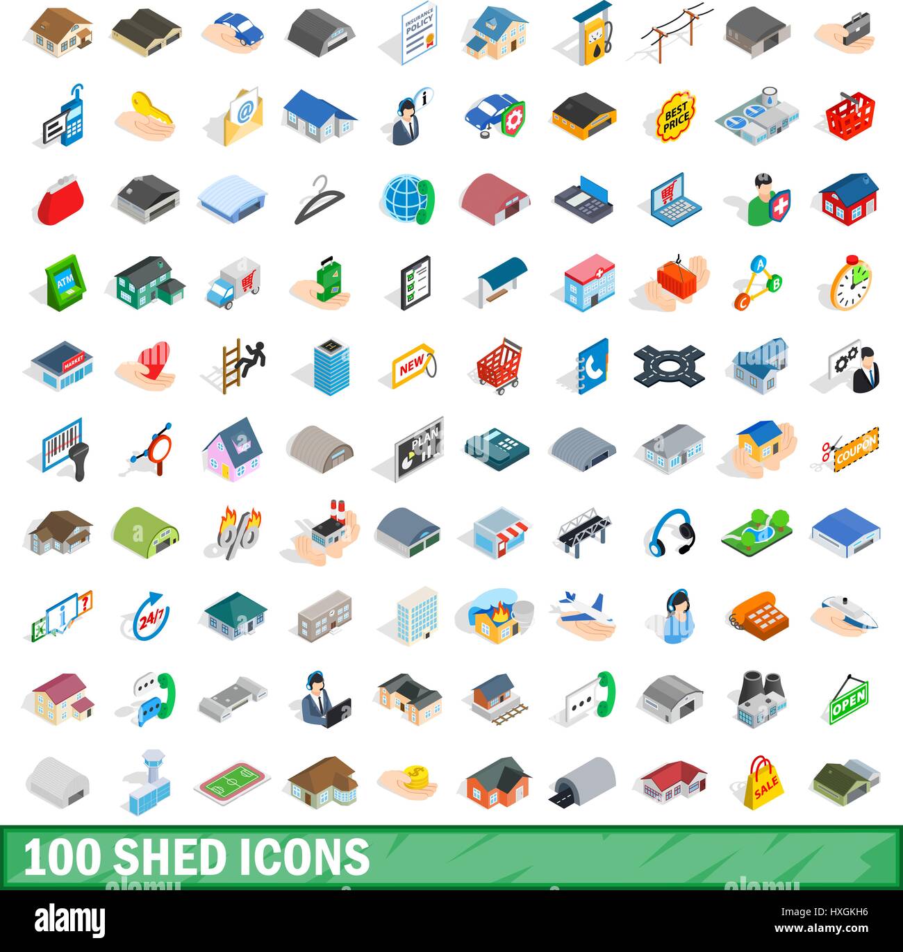 100 shed icons set, isometric 3d style Stock Vector Image & Art - Alamy