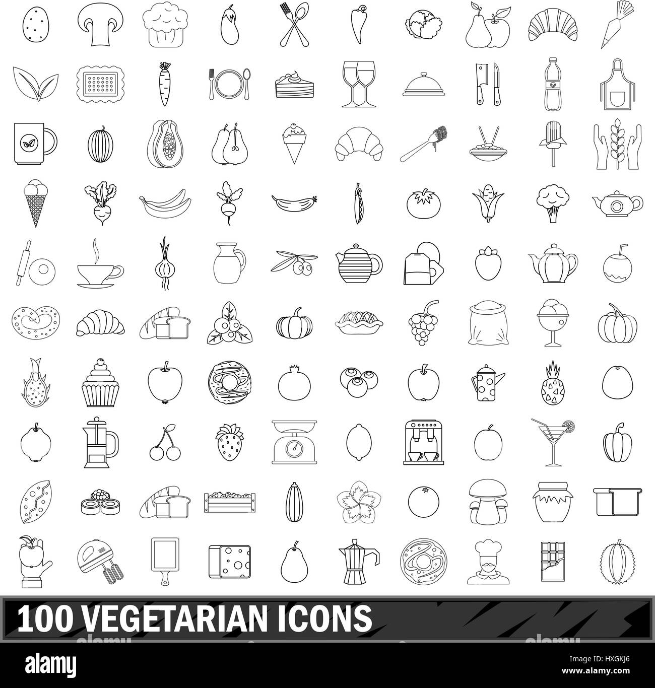 100 vegetarian icons set, outline style Stock Vector Image & Art - Alamy