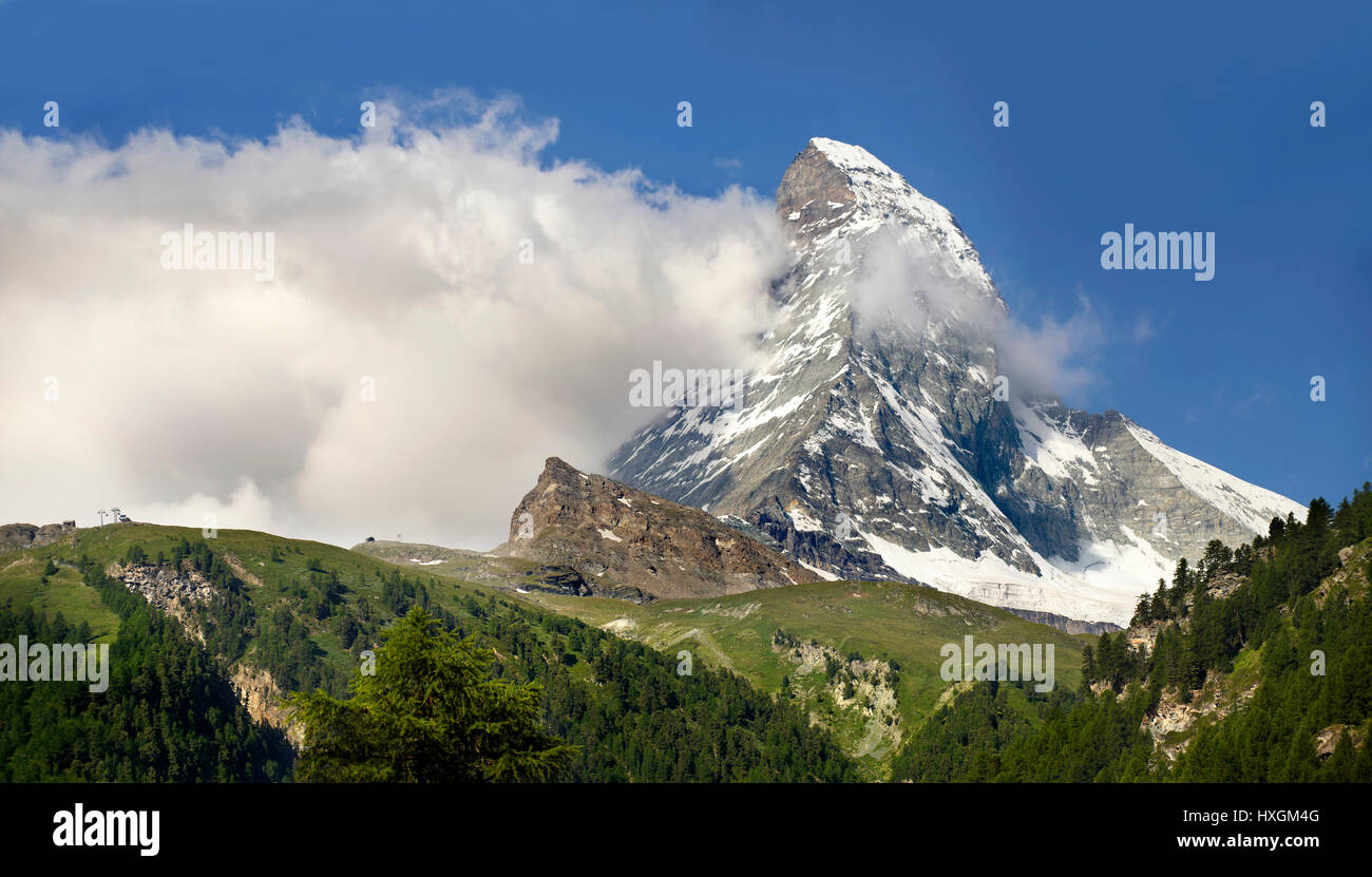 The Matterhorn or Monte Cervino mountain peak, Zermatt, Switzerland Stock Photo