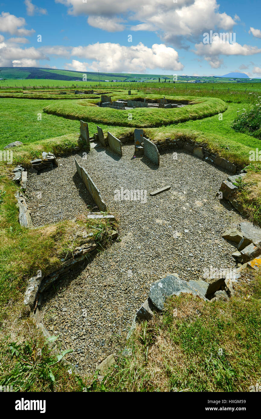 Neolithic Barnhouse Settlement archaeological site, circa 3000 BC,  Loch of Harray, Orkney Mainland, Scotland, Stock Photo