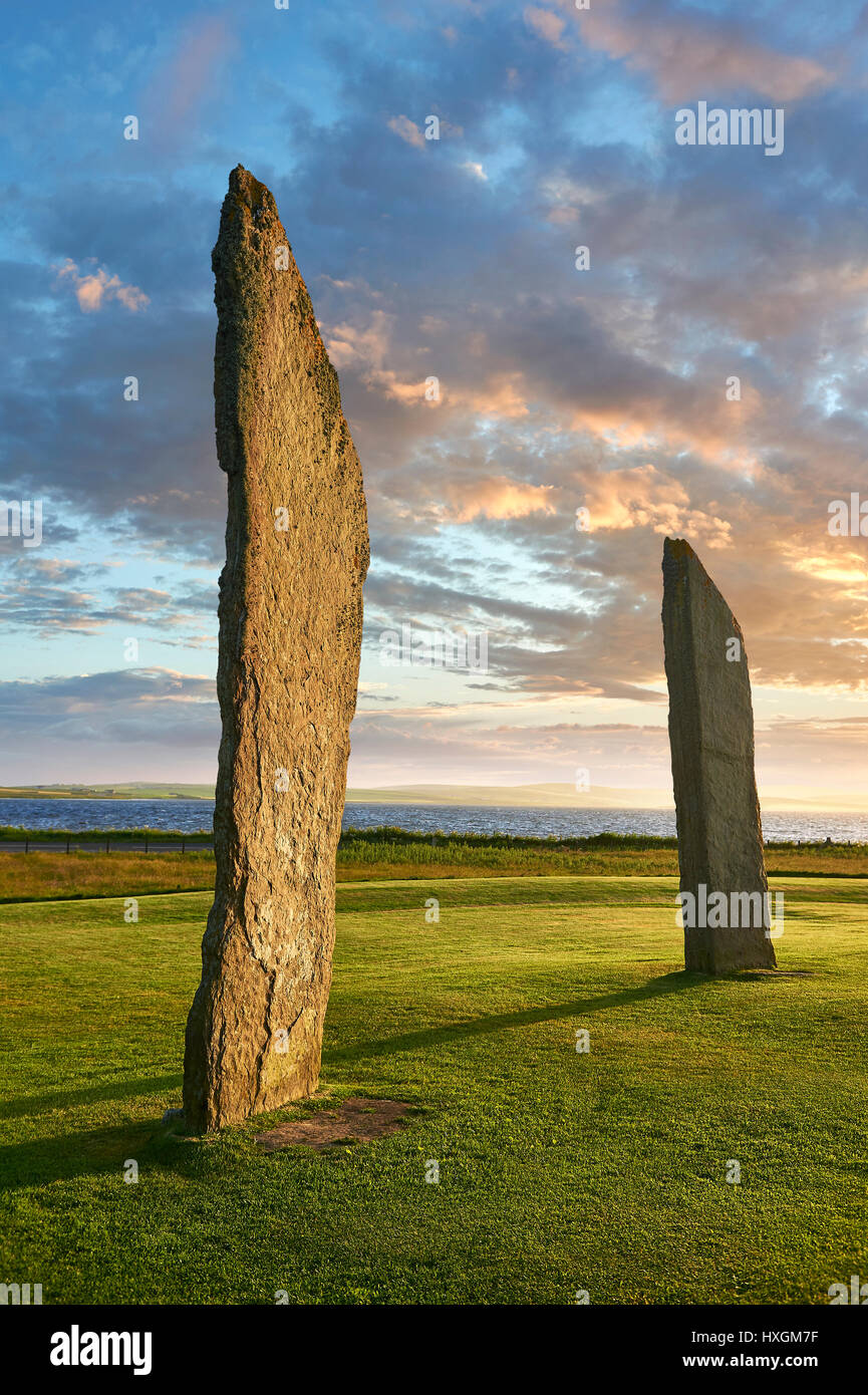 Neolithic Standing Stones of Stenness, Isle of Orkney, Scotland Stock Photo