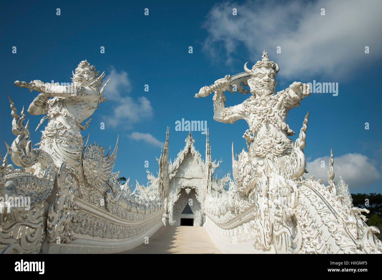 the wat rong khun or white temple near the city Chiang Rai in North ...