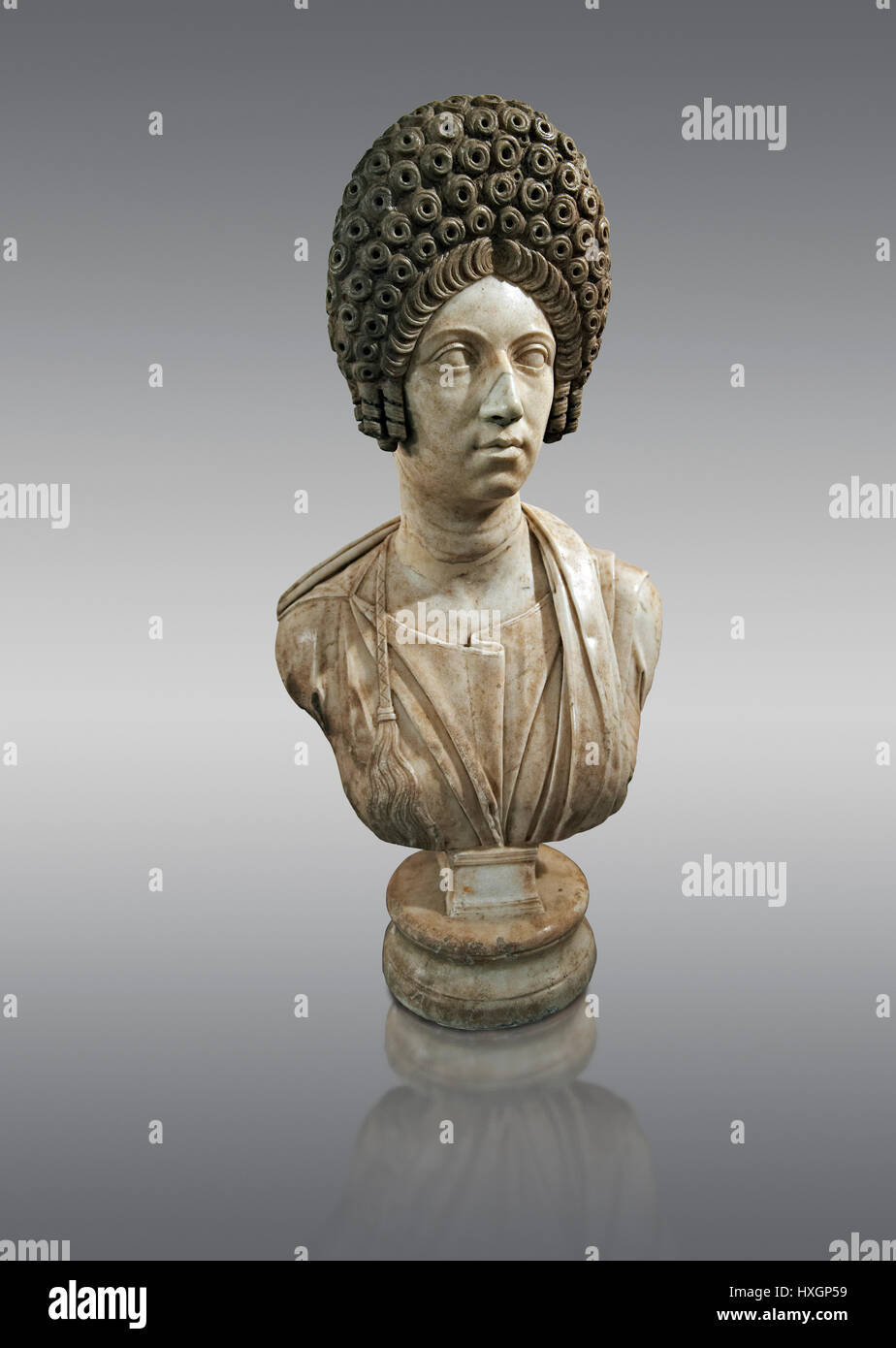 Roman women sculpture with typical Trajan period hair style, Late Trajan period 98-117 AD, inv 6074, Naples National Museum of Archaeology, Italy, Stock Photo