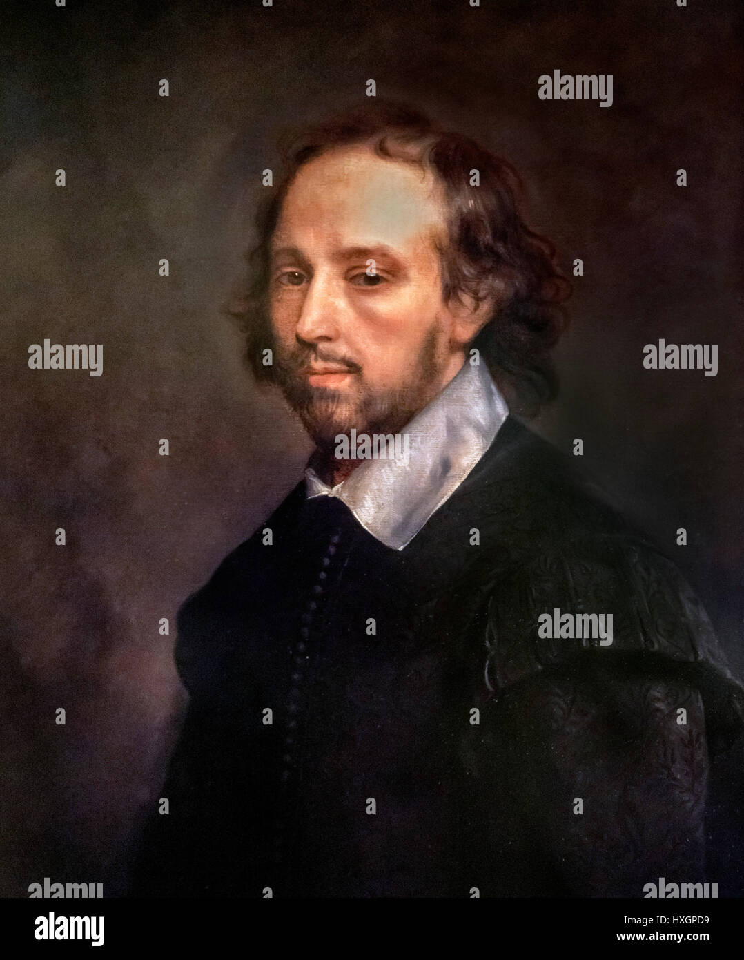 Portrait of William Shakespeare by Gerard Soest. Reproduction of a c.1667 painting which was made after Shakespeare's death and is probably based on the better known 'Chandos' portrait. Stock Photo