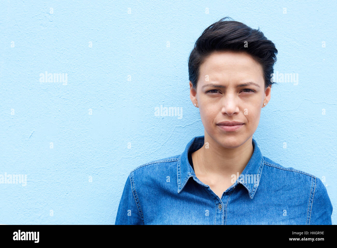 Close up portrait of an attractive young woman with short hair Stock ...